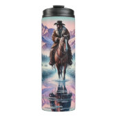 Winter-Cowboy-Pferd-Berg-Reflexion Thermosbecher (Vorderseite)
