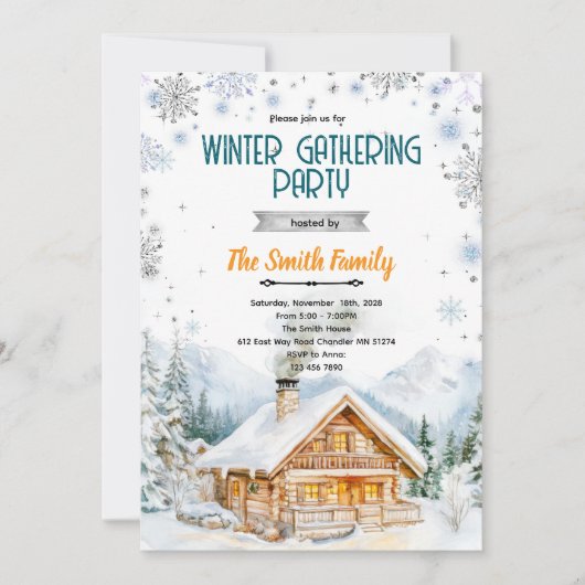 Winter cozy cabin party invitation einladung (Vorderseite)