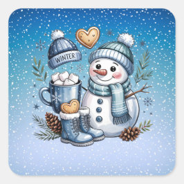 Winter Cozy Snowman Quadratischer Aufkleber