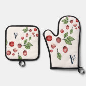 Winter Cranberry Monogram Ofenhandschuh & Topflappen-Set (Vorderseite)