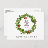 Winter Cranberry Save the Date Ankündigungspostkarte (Vorne/Hinten)