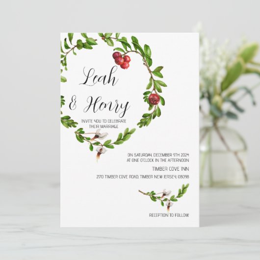 Winter Cranberry Wedding Einladung (Stehend Vorderseite)