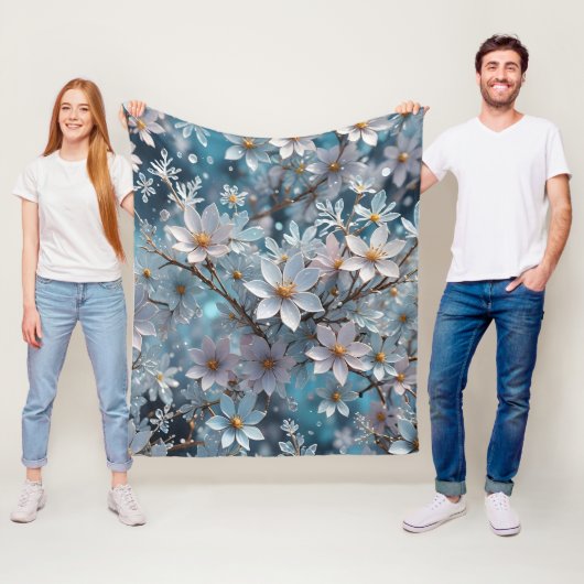 Winter Crystal Frost Sakura Blossom Fleecedecke (Beispiel)