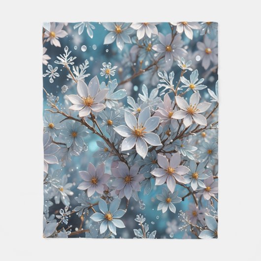 Winter Crystal Frost Sakura Blossom Fleecedecke (Vorderseite)