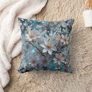 Winter Crystal Frost Sakura Blossom Kissen