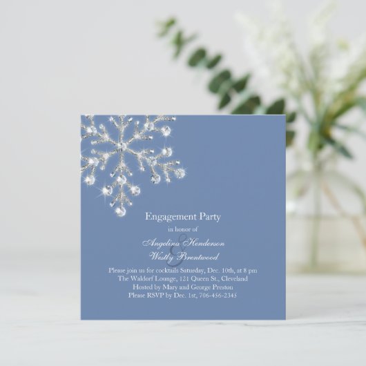 Winter Crystal Snowflake Engagement Party - Einlad Einladung (Stehend Vorderseite)