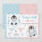 Winter Cute Penguins Joint Birthday Einladung (Vorne/Hinten)