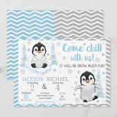 Winter Cute Penguins Joint Birthday Einladung (Vorne/Hinten)