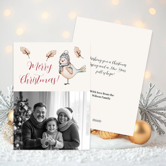 Winter Cute Sparrow Illustration Feiertagskarte