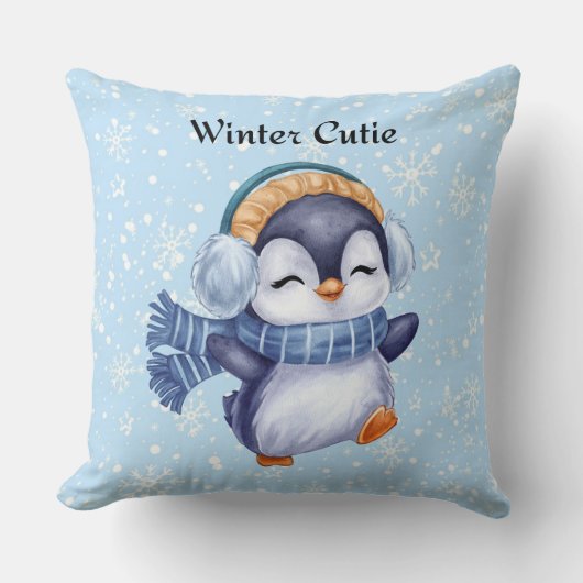 Winter Cutie | Cute Penguin Decorative Pillow Kissen (Vorderseite)