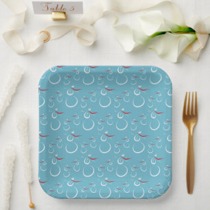 Winter Cyan Niedlich Snowman Family Pattern Pappteller