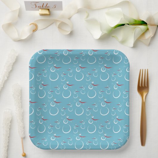 Winter Cyan Niedlich Snowman Family Pattern Pappteller (Hochzeit)