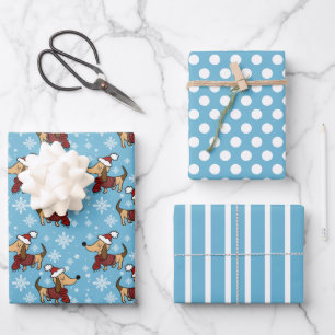 Winter-Dachshund-Hunde-Geschenkpapier-Set aus 3 Geschenkpapier Set