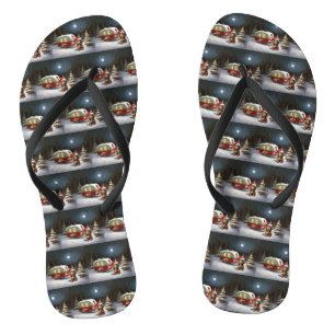 Winter Dachshund-Wohnwagen-Weihnachtsabenteuer Badesandalen