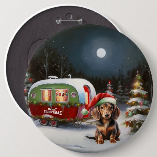 Winter Dackel Caravan Weihnachtsabenteuer Button (Vorne & Hinten)