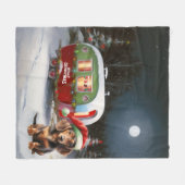 Winter Dackel Caravan Weihnachtsabenteuer Fleecedecke (Vorderseite (Horizontal))