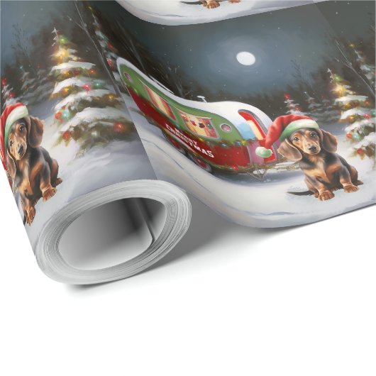 Winter Dackel Caravan Weihnachtsabenteuer Geschenkpapier (Rolleneckpunkt)