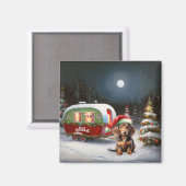 Winter Dackel Caravan Weihnachtsabenteuer Magnet (Vorderseite/Rückseite)