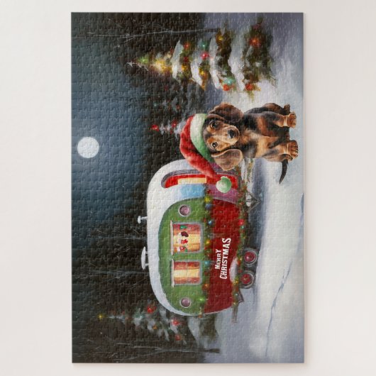 Winter Dackel Caravan Weihnachtsabenteuer Puzzle (Vertikal)