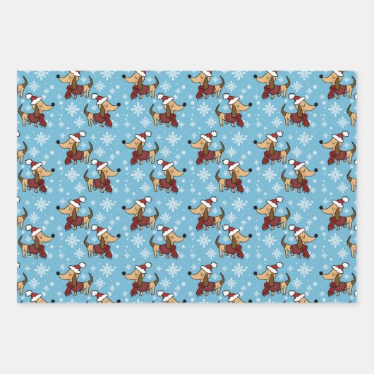 Winter Dackel Dog Wrapping Paper Set 3 Geschenkpapier Set (Vorderseite)