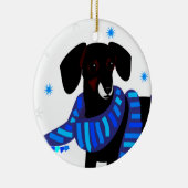 Winter-Dackel im Blau Keramik Ornament (Rechts)