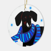 Winter-Dackel im Blau Keramik Ornament (Links)