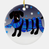 Winter-Dackel im Blau Keramik Ornament (Hinten)