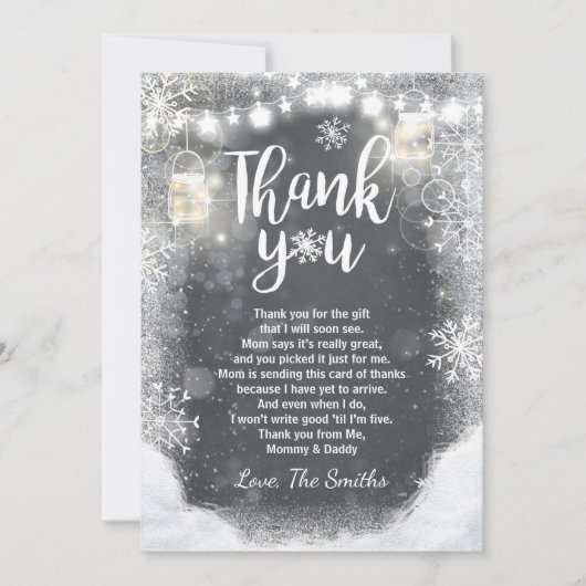 Winter danken Ihnen, rustikale Babyparty Dankeskarte (Vorderseite)