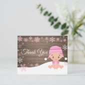Winter-danken rustikales Schneeflocke-Rosa Ihnen Dankeskarte (Stehend Vorderseite)