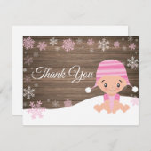 Winter-danken rustikales Schneeflocke-Rosa Ihnen Dankeskarte (Vorne/Hinten)