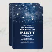 Winter Dark Blue Silver Sparkling Silvester Einladung (Vorne/Hinten)