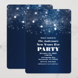 Winter Dark Blue Silver Sparkling Silvester Einladung