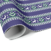Winter Dark Blue und Green Christmas Fair Isle Geschenkpapier (Rolleneckpunkt)