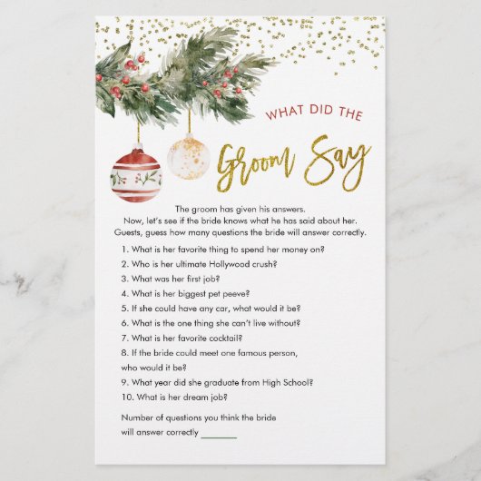 Winter Deck die Hallen Brautparty Was Groom sagt (Vorderseite)