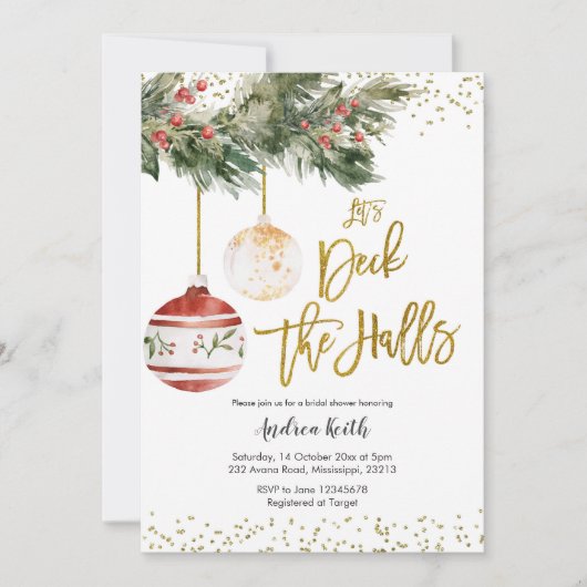 Winter Deck the Halls Bridal Dusche Einladung (Vorderseite)