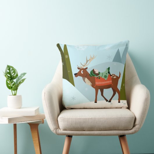 Winter deer and elf in snow Christmas tale fun art Kissen (Stuhl )