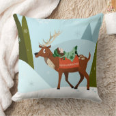 Winter deer and elf in snow Christmas tale fun art Kissen (Decke)
