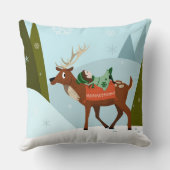 Winter deer and elf in snow Christmas tale fun art Kissen (Rückseite)