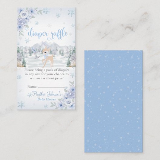 Winter Deer Blue Snowflake Baby Dusche Begleitkarte (Vorne/Hinten)