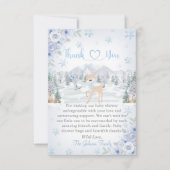 Winter Deer Blue Snowflake Baby Dusche Dankeskarte (Vorderseite)