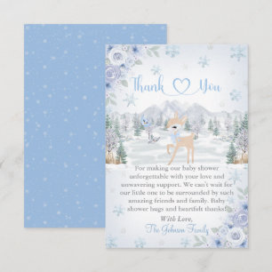 Winter Deer Blue Snowflake Baby Dusche Dankeskarte