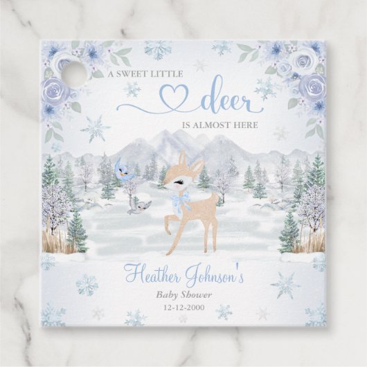 Winter Deer Blue Snowflake Baby Dusche Geschenkanhänger (Vorderseite)