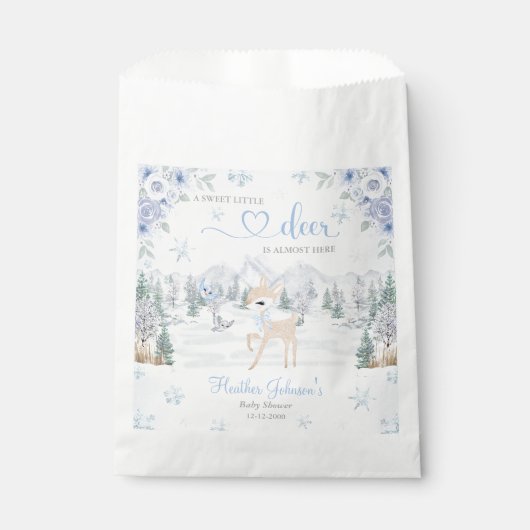 Winter Deer Blue Snowflake Baby Dusche Geschenktütchen (Vorderseite)