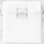Winter Deer Blue Snowflake Baby Dusche Quadratischer Aufkleber (Tasche)