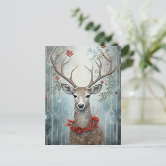 Winter Deer Boho Postkarte (Stehend Vorderseite)