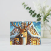  Winter Deer Family in Gingerbread House Postcard Postkarte (Stehend Vorderseite)