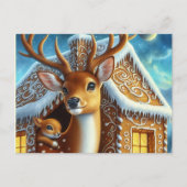  Winter Deer Family in Gingerbread House Postcard Postkarte (Vorderseite)