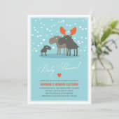 Winter Deer Family Paares Kinderdusche Einladung (Stehend Vorderseite)