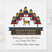 Winter Deer Forest Frohe Weihnachtsweinmarke Weinetikett (Einzelnes Label)