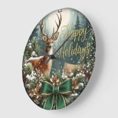 Winter Deer Happy Holidays Große Wanduhr (Winkel)